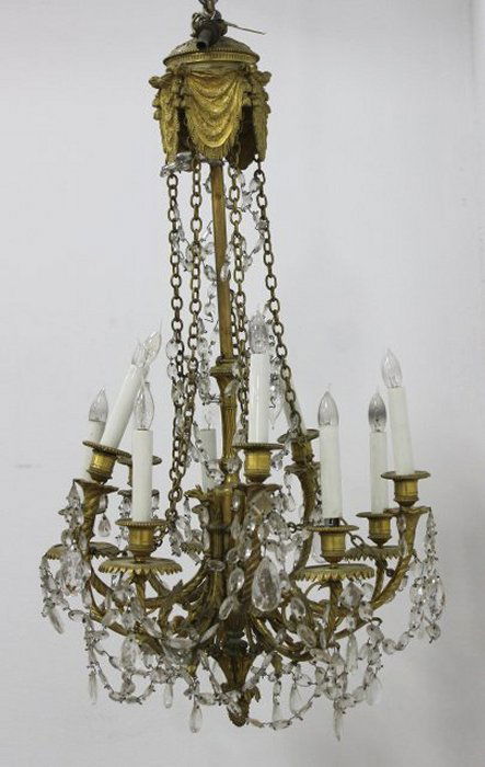 10-Light Bronze & Crystal Chandelier (1 of 3)