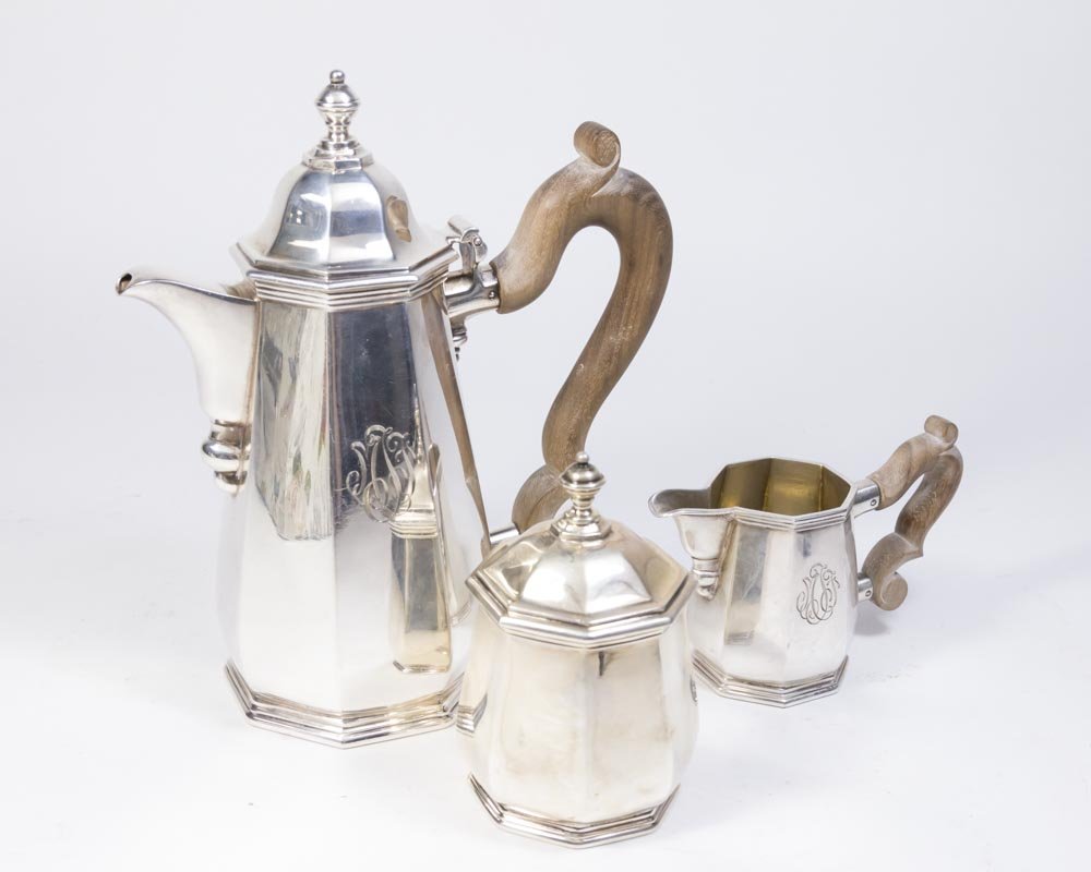 3 Piece Signed Cartier Sterling Silver Tea Set (1 of 8)