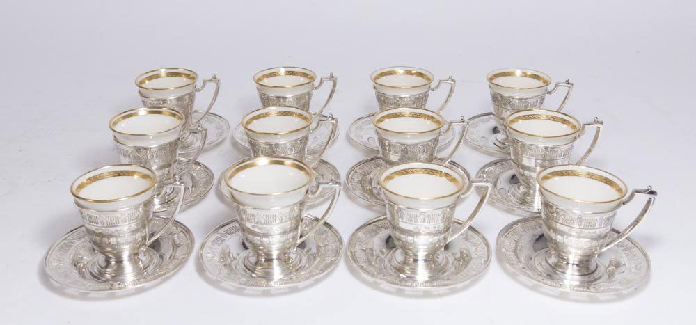 Set 12 Sterling Silver Demitasse Cups & Saucers (1 of 4)