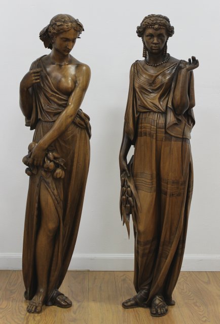 Pair French Carved Walnut Figural Sculptures (1 of 9)