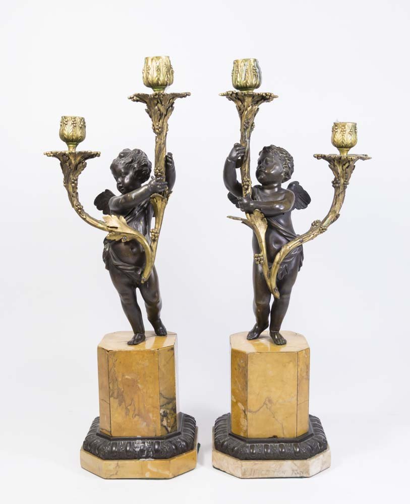 Pair 19th Century Figural Cherub 2-Arm Candelabra (1 of 9)