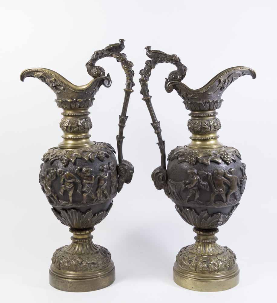 Pair 2-Tone Bronze Figural Ewers (1 of 7)