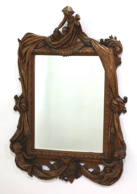 Italian 19th Century Carved Cherry Figural Mirror (1 of 3)
