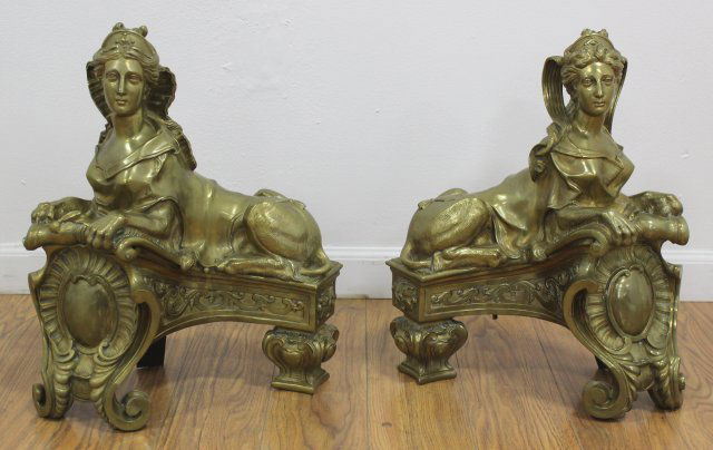 Pr French 19th Century Gilt Bronze Figural Chenets (1 of 3)