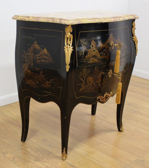 Louis XV Style Japaned Black Lacquer Chest (1 of 4)