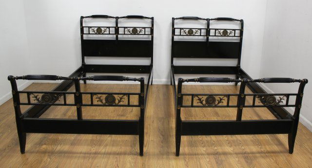 Pair Edwardian Style Black Painted Sleigh Beds (1 of 2)
