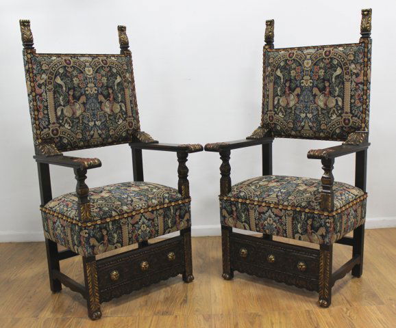 Pair Renaissance Revival Throne Chairs (1 of 6)