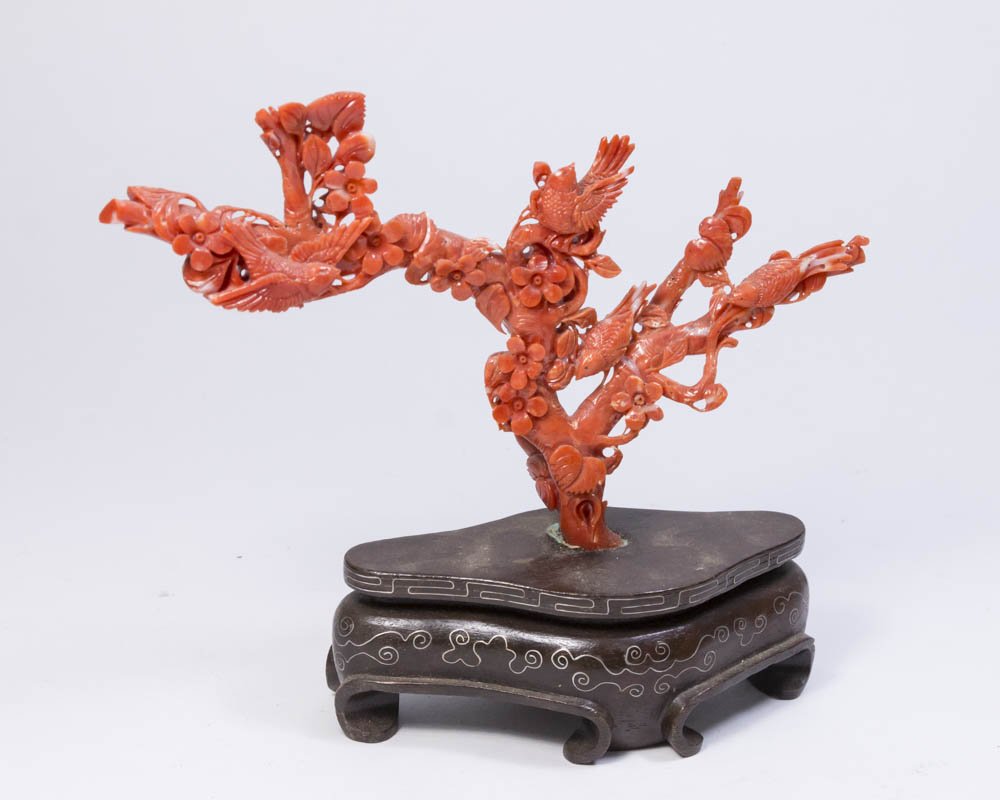 Chinese Coral Carving of Birds (1 of 7)