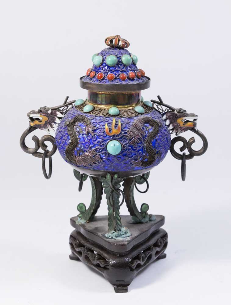 Chinese Silver Enamel Figural Covered Urn (1 of 4)