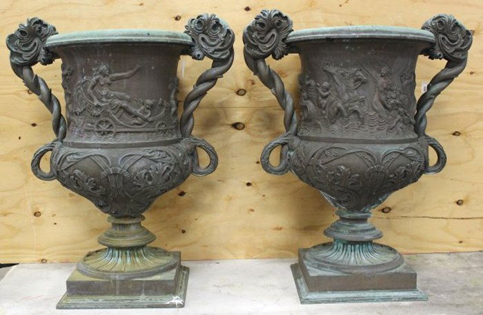 Pair Large Outdoor Neoclassic Style Bronze Urns (1 of 6)