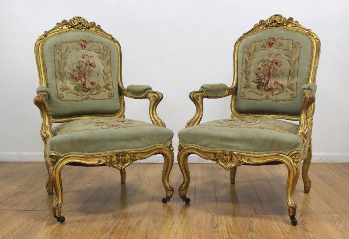 Pair French 19th Century Giltwood Fauteuils (1 of 2)