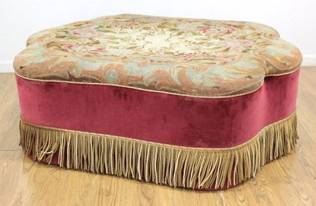 Victorian Tapestry & Velvet Upholstered Ottoman (1 of 3)