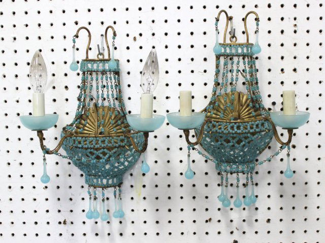 Pair Italian Turquoise Glass Wall Lights (1 of 2)