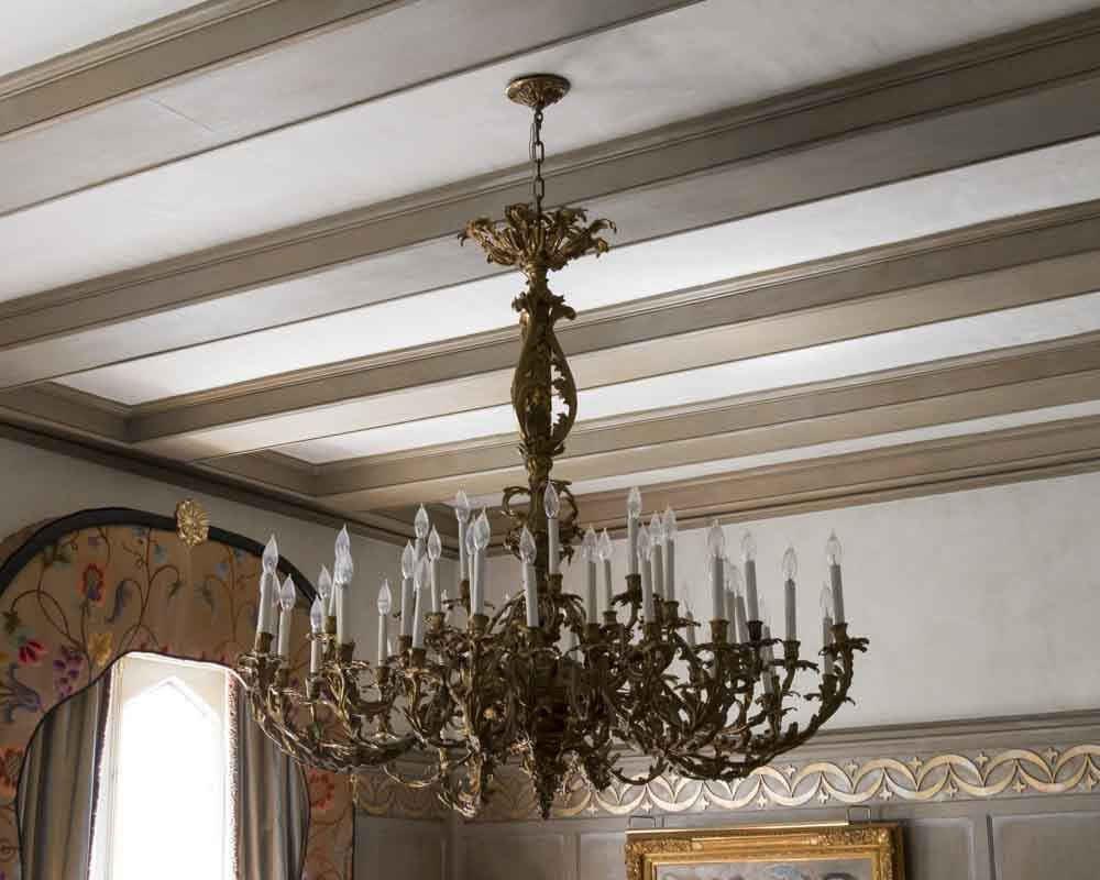 Grand 19th Century Ormolu 48-Light Chandelier: Possibly American. Approx. 51" H x 56" diameter. From the Gloria Crest estate.
