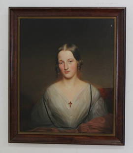 Attributed to Charles Cromwell Ingham, Portrait: Portrait of Frances Bryant Godwin. Oil on canvas. Charles Cromwell Ingham (1796-1863). Approx. 30" H x 25" W sight, 35" H x 30" W framed. No provenance or guarantee of authenticity. Contents of a Long