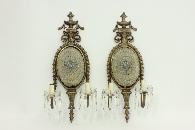 Pair Brass & Beaded Crystal 3-Light Sconces (1 of 7)