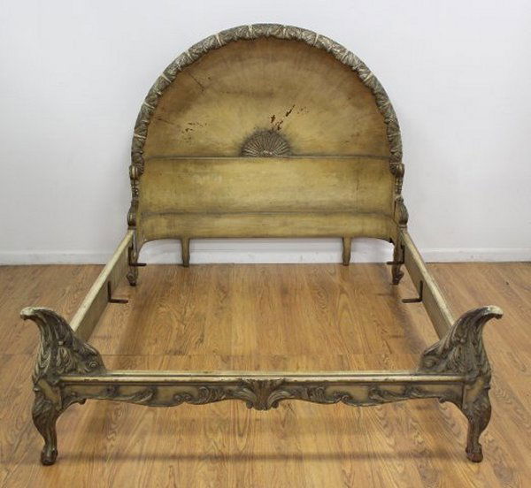 Hollywood Regency Silvered Cream Painted Bed (1 of 4)