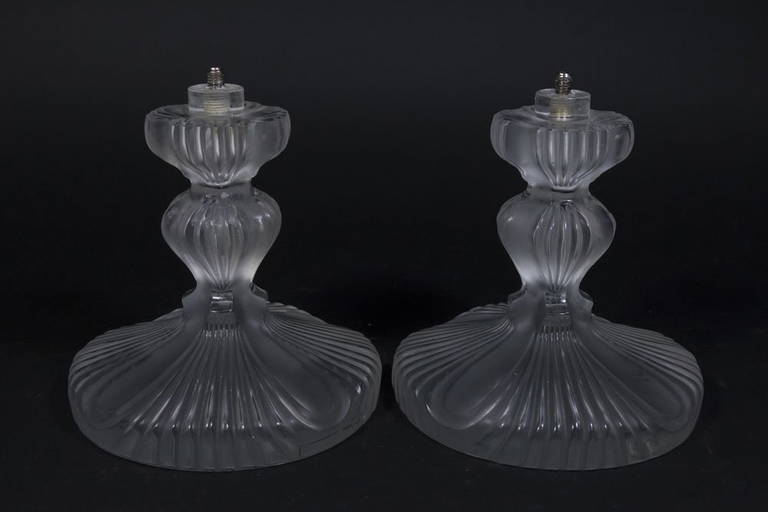 Pair Lalique Crystal Candelabra Bases