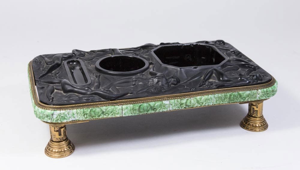 Art Deco Glass & Brass Footed Desk Set (1 of 6)