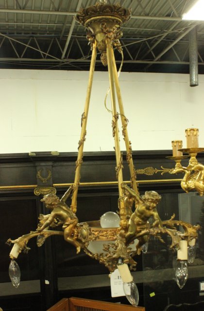 French 19th C. Ormolu Figural 3-Branch Chandelier (1 of 5)