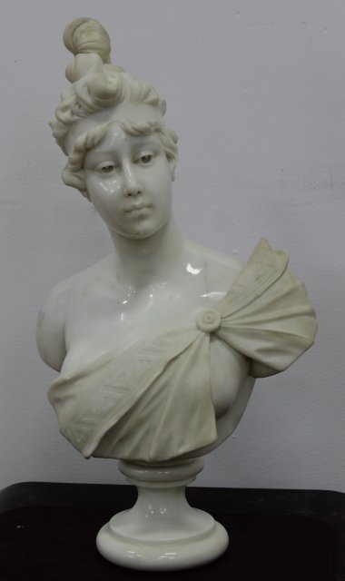 Carved Marble Bust of Classical Maiden (1 of 3)