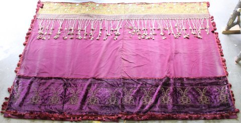 Pair Embroidered Burgundy Velvet Curtains: Pair Embroidered Burgundy Velvet Curtains