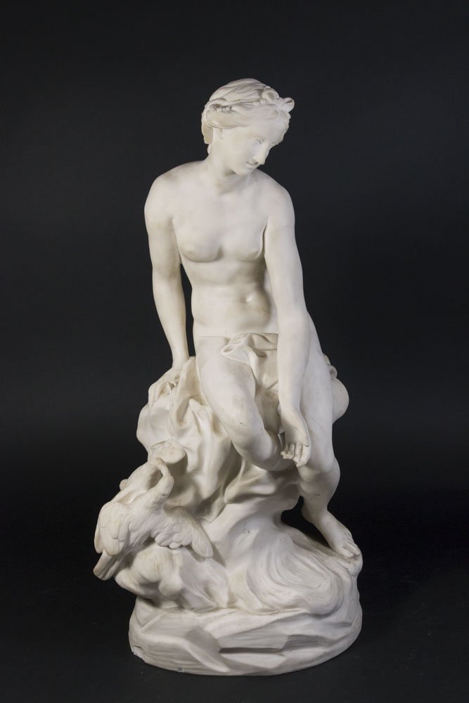 Parian Figure of Allegorical Semi Nude Woman: With two doves on side. Approx. 20" high, unsigned. (5156) Chips on bottom, missing finger