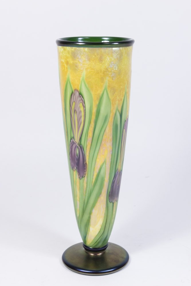 Orient & Flume Art Glass Vase: Paper label and signed. Approx. 12" H.