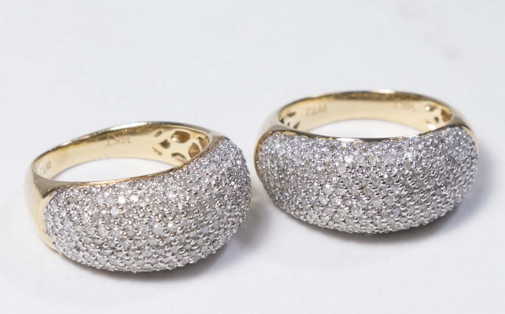 2-14K Gold & Pave Diamond Band Rings (1 of 3)
