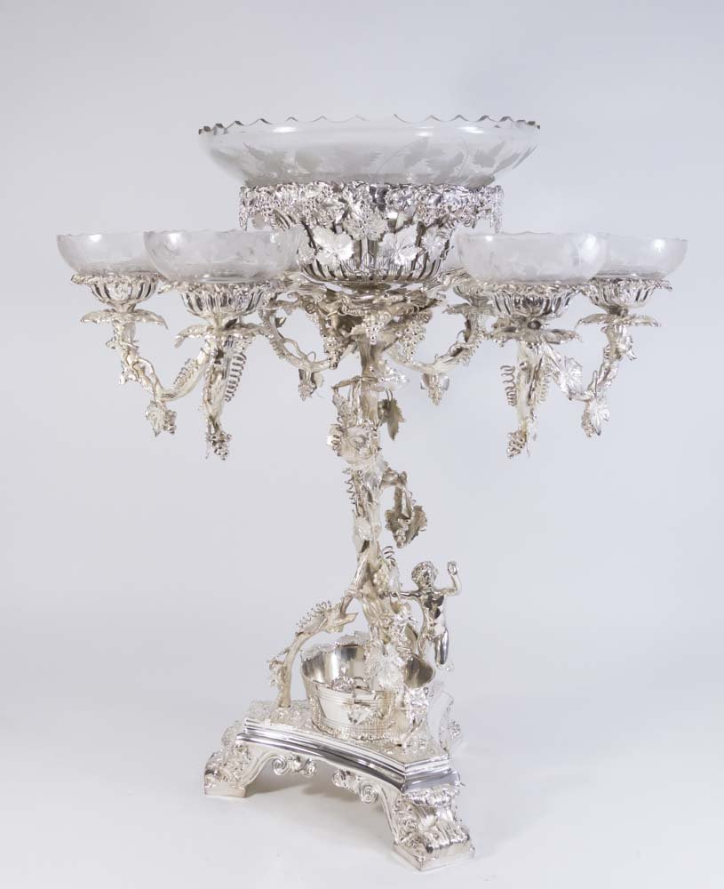 Silverplate & Etched Crystal Epergne (1 of 10)