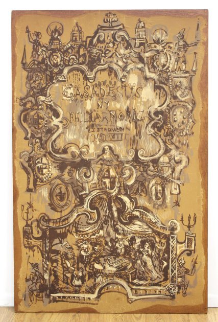 Andre Kostelanetz, Original Theatrical Billboard: Gouache on paper laid on masonite. Unsigned. "Cassadesus - N.Y. Philharmonic Beethoven MDXIII." Circa 1960. Approx. 73" H x 47" W.