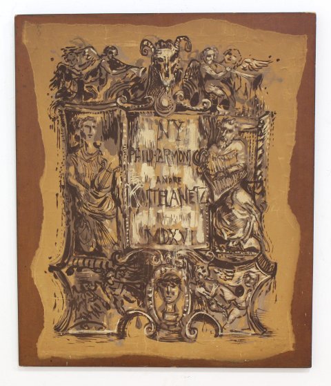 Original Theatrical Billboard: Gouache on paper laid on masonite. Unsigned. "N.Y. Philharmonic - André Kostelanetz MDXVI." Approx. 43" H x 36" W.