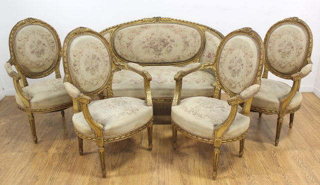 Louis XVI Style French 5 Piece Salon Set (1 of 5)
