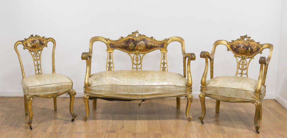 3 Piece Vernis Martin Style Giltwood Salon Set (1 of 6)