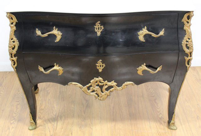 Louis XV Style Black Lacquer Commode (1 of 4)