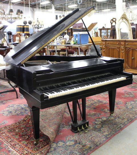 F.G. Smith NY Bradbury Ideal Grand Piano: Black lacquer. From a NYC estate. (5163) Some wear and losses to finish.