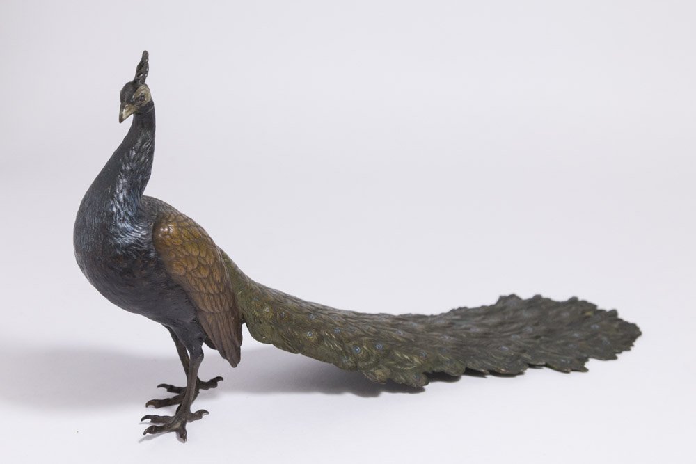 Large Hallmarked Polychromed Vienna Bronze Peacock (1 of 5)