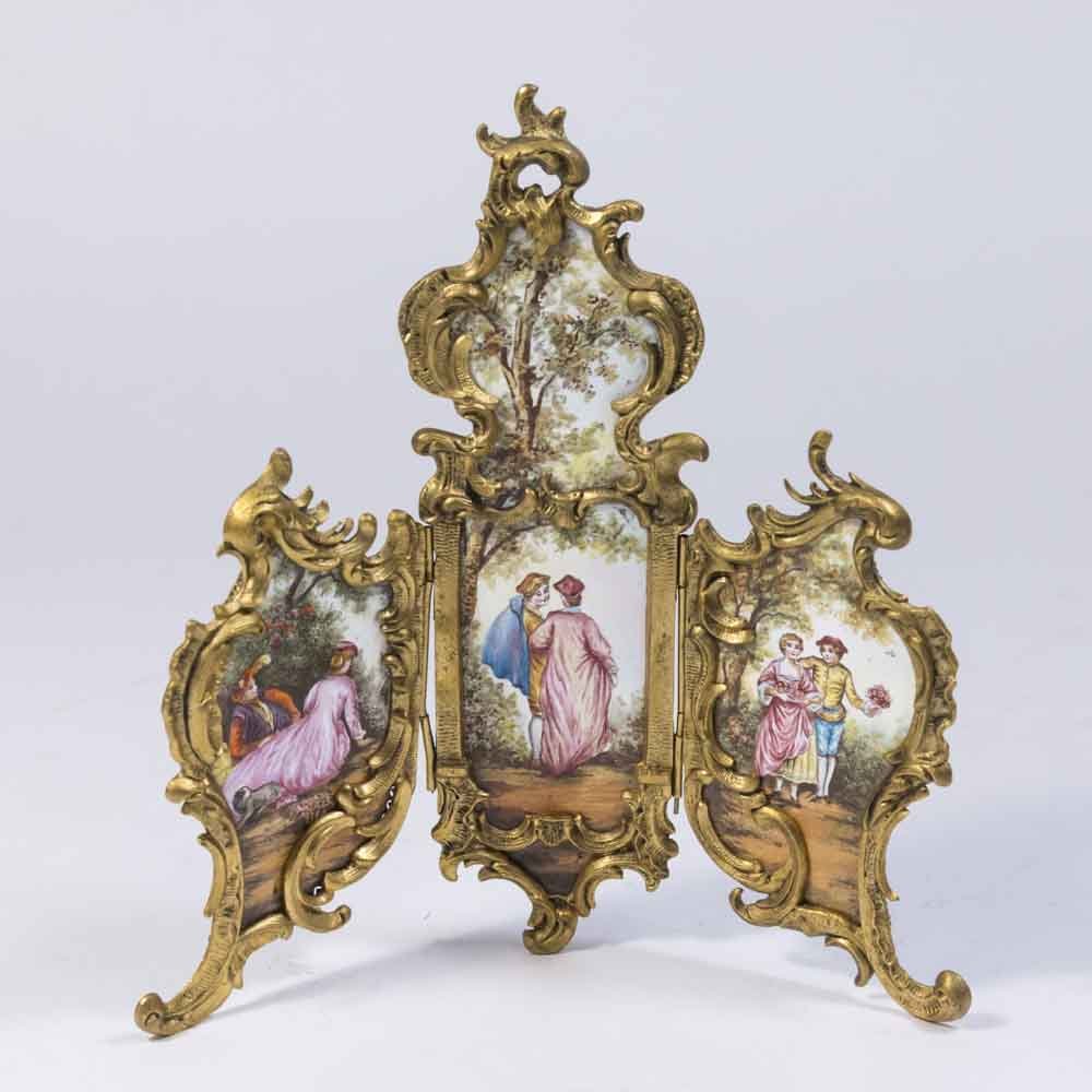 3 Part Bronze & Enamel Table Screen (1 of 3)