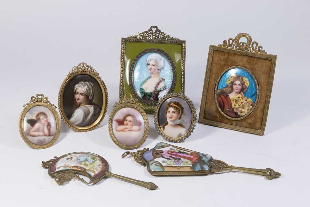 6 Miniature Portrait & 2 Porcelain Hand Mirrors (1 of 10)