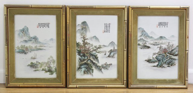Set of 3 Chinese Porcelain Framed Plaques (1 of 7)