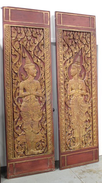 Pair Asian Carved Wood Doors (1 of 4)