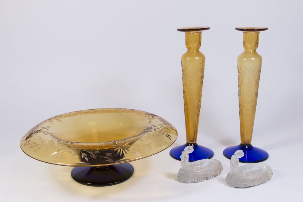 Etched Glass Console Set & Pair Oval Trays (1 of 4)