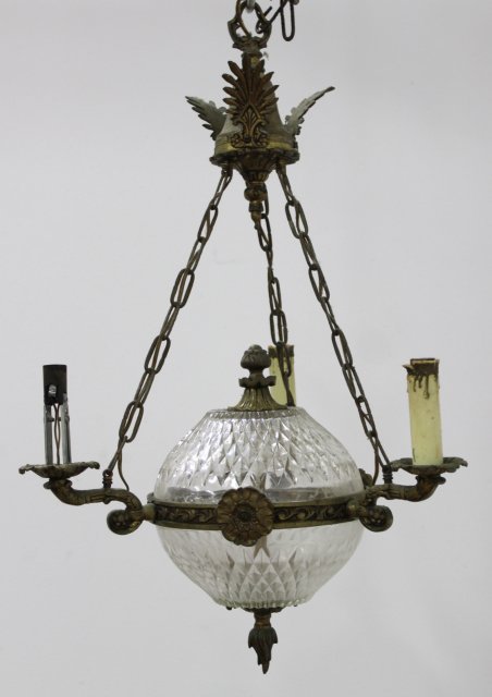 Empire Style Crystal & Brass 3 Light Chandelier (1 of 2)