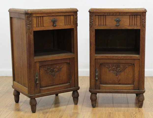 Pair Marble Top French Oak Night Tables (1 of 3)