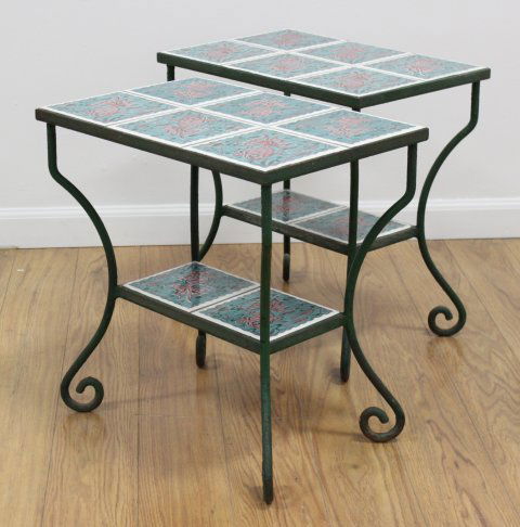 Pair Tile Top Wrought Iron Tables (1 of 3)