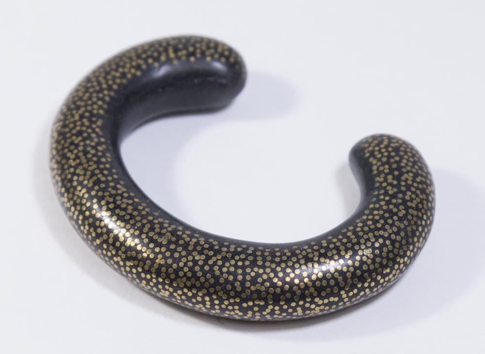 Vintage Patricia Von Musulin Noodle Bracelet: Sterling silver dots and ebony. Signed. From a NYC estate. (1-5163)