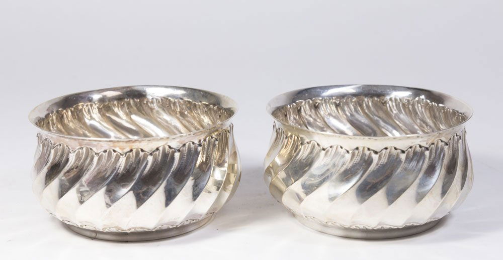 Pair of French Silver Wine Coasters: Approx. 2 1/4" x 4 1/4" wide, 9.6ozt, 300 grams.