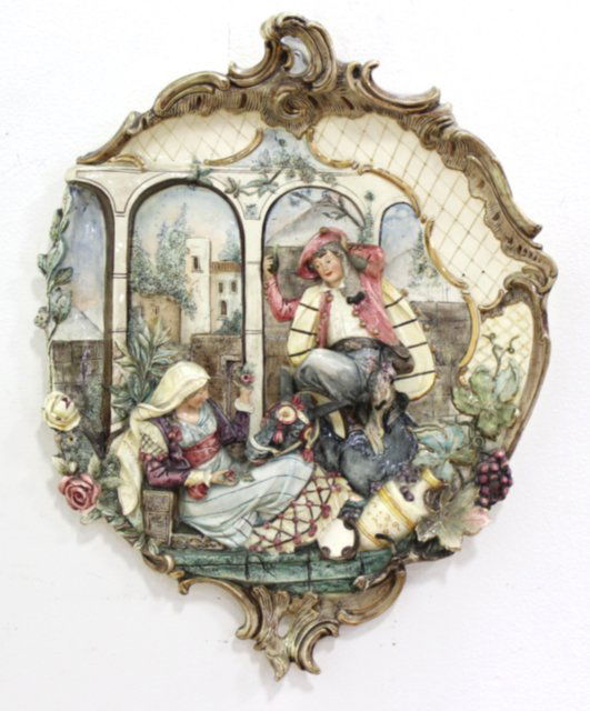 Majolica Figural Wall Plaque, Young Couple (1 of 3)