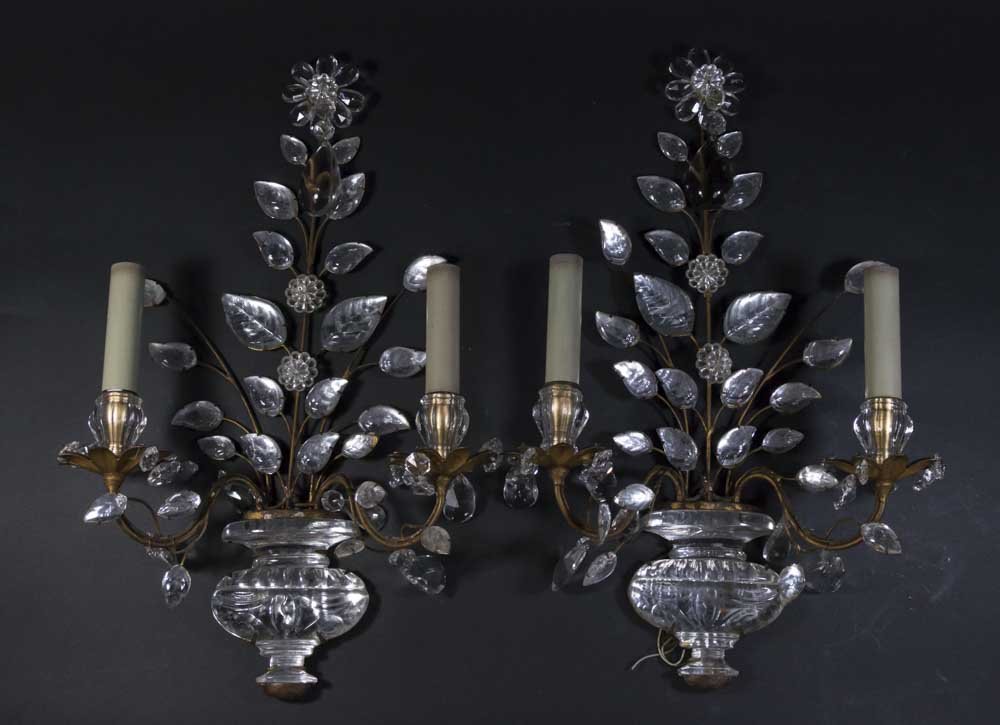 Pair Bagues Style Gilt Metal & Crystal Sconces (1 of 4)