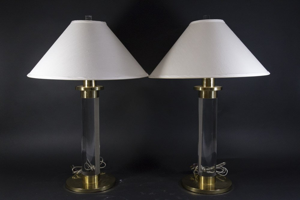 Pair 70s Brass & Lucite Table Lamps (1 of 3)